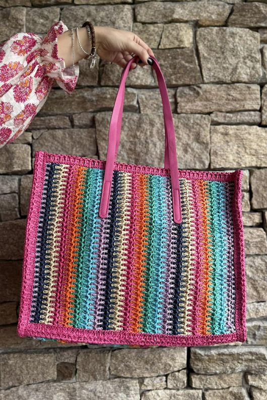Kondi Rainbow Raffia Tote Bag Pink /20=